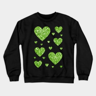 Green Faux Glitter Hearts Crewneck Sweatshirt